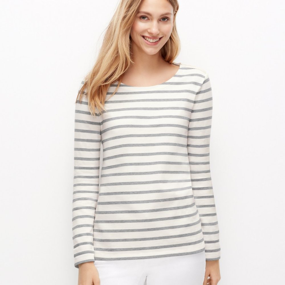 Ann Taylor  Stripe Shoulder-Zip Cotton Tee $54 NWT